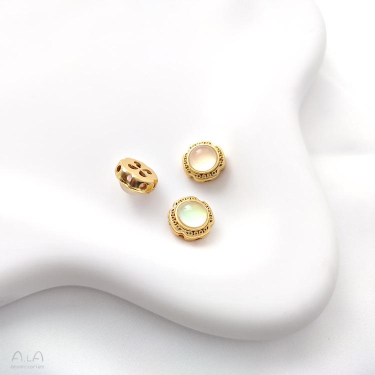 Dull Gold Cat's Eye Stone Spacer Beads with Imitation Jasper for DIY Bracelets and Necklaces