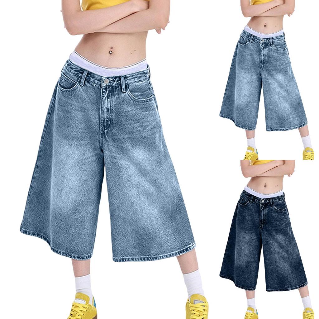 Damsorta Jeans med Hög Midja Rakt Ben Lös Passform Sommar