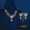 Bride Water Drop & Leaf Zirconia Wedding Jewelry Set: Elegant Necklace & Earrings for Women