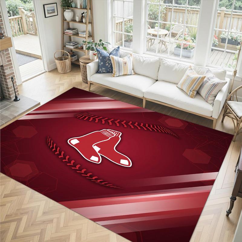 Boston Red Sox Design Crystal Velvet Carpet Cozy Non?Slip Printed Rug For Bedroom Living Room Entrance