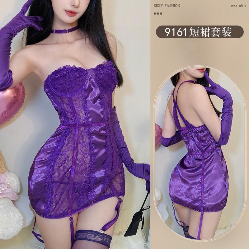 Sex Underwear Purple Sexy Uniform Temptation Low Chest Slim Neck Suspender Passion Bed Hot Suit