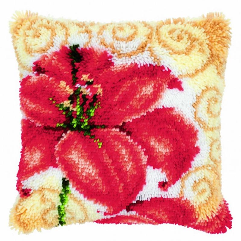 

Flower Latch Hook Pillow Smyrna Package Hooks Hand Knitted Embroidered Carpet Pillow Embroidery Latch Hook Kits Cross Stitch Kit