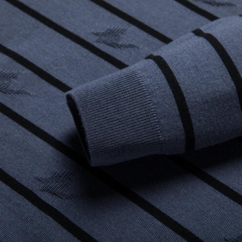 Herrenmode Lässiger Schafpullover Frühling und Herbst Neuer Wollpullover Herren Gestreift Halboher Kragen Gestricktes Unterhemd