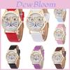 Montre à Quartz pour Femme Adorable Visage de Chat avec Bracelet en Cuir Design Cartoon