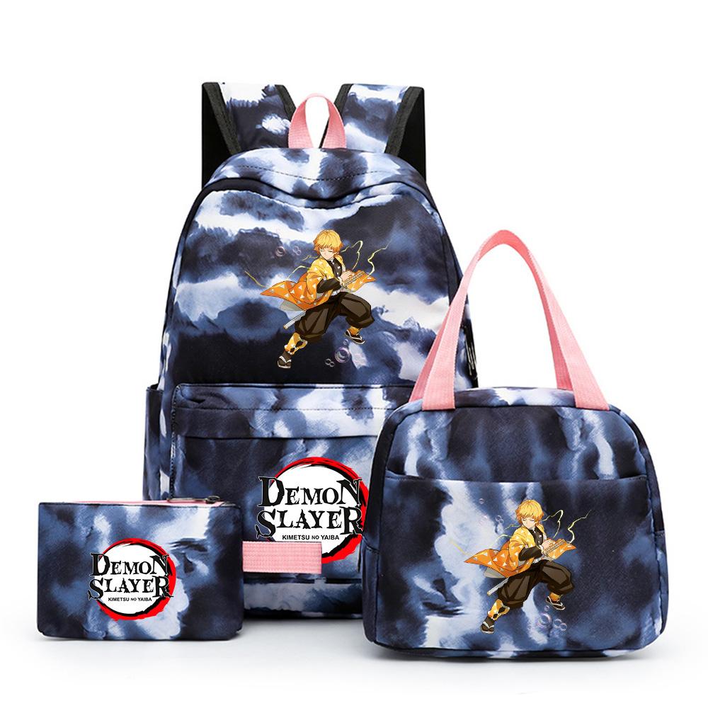3Pcs/set Anime Demon Slayer Printed Backpack with Lunch bag Pencil Case for Teenager Bookbag Girl Boy Travel Bag Gift
