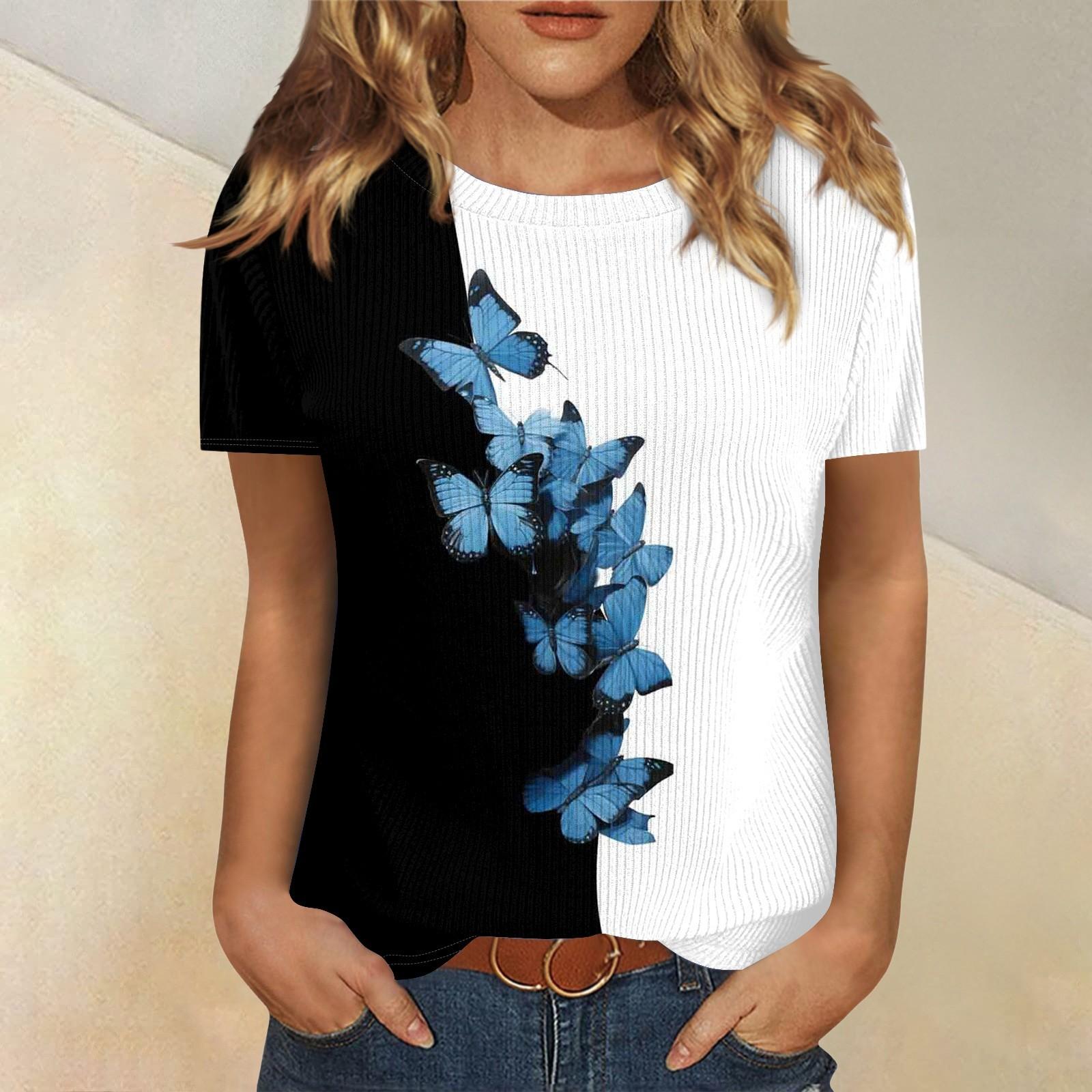 

Футболки для жінок плісировані з V-подібним вирізом, повсякденні блузки з принтом, літні топи з короткими рукавами вільного крою S білий