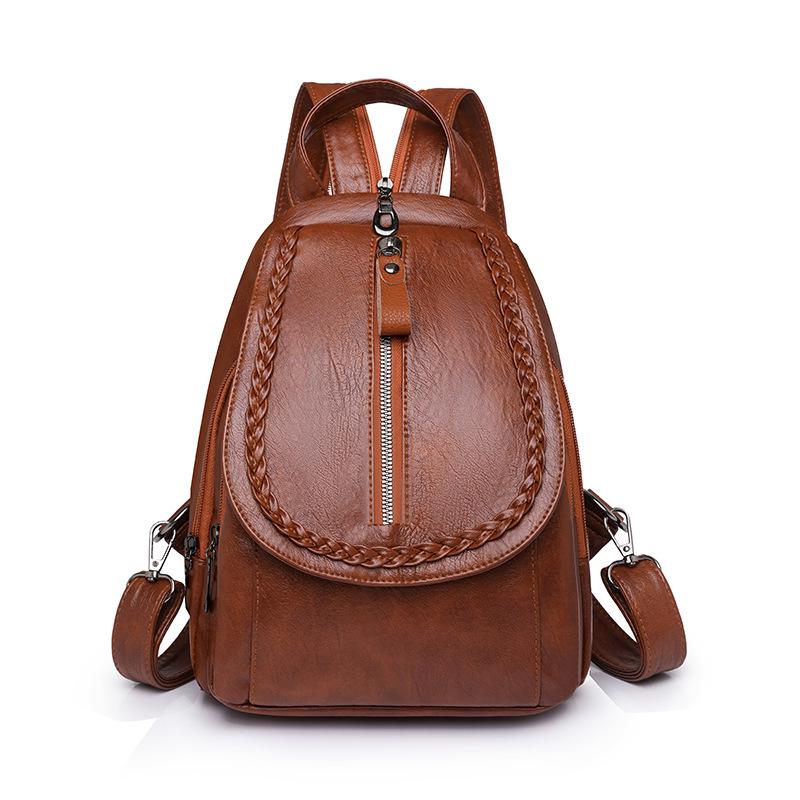 Women's Soft Leather Small Backpack, 2026 Spring/Summer Korean Style, Versatile Fashion Woven Design, Double Shoulder Chest Bag.