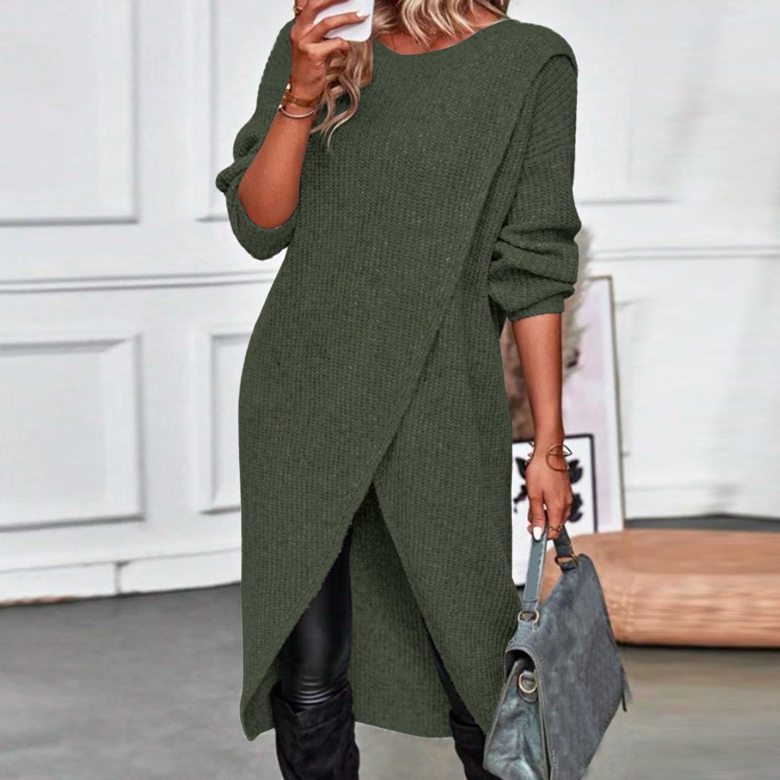 

Трикотажное платье женское платье с длинным рукавом платье-пуловер элегантная туника платье для беременных повседневное платье миди длинные платья зима и весна M армия зеленый