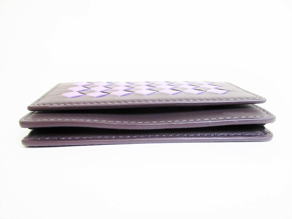 Подлинная визитница BOTTEGA VENETA Intrecciato из коричнево-фиолетовой кожи #7942, восстановленная