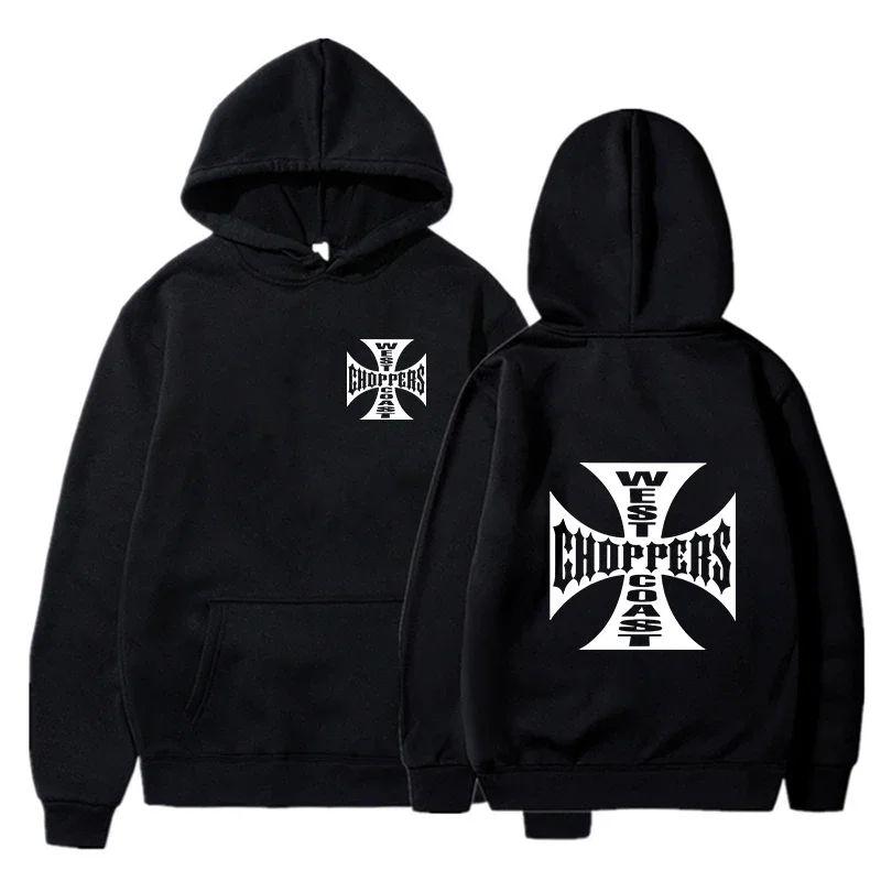 Men's and Women's Cotton Sweatshirts Plus Fleece West Coast Choppers Iron Cross Logo Hoodie Autumn and Winter Street Casual Wear