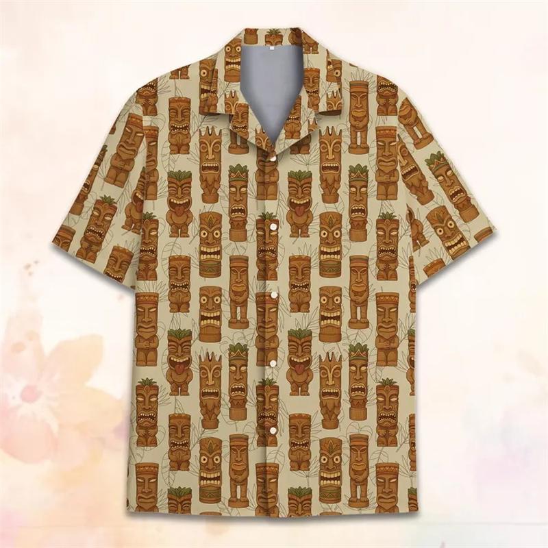 Vintage Tiki 3D Printed Hawaiian Shirt For Men Clothing Summer Trendy Graphic Blouses Casual Y2k Beach Shirts vacation shirt
