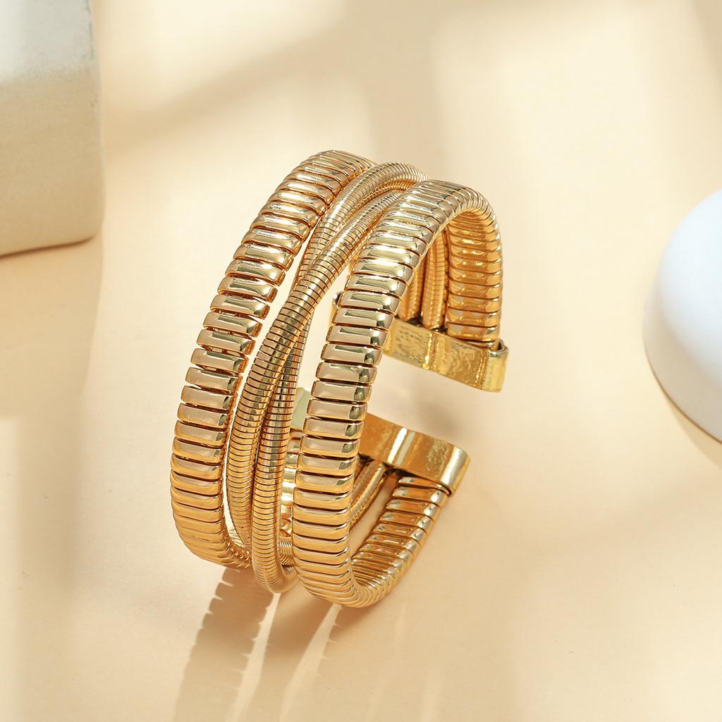 European and American fashion hip hop punk elastic bracelet wide version cross vertical stripe snake bone chain open bracelet women