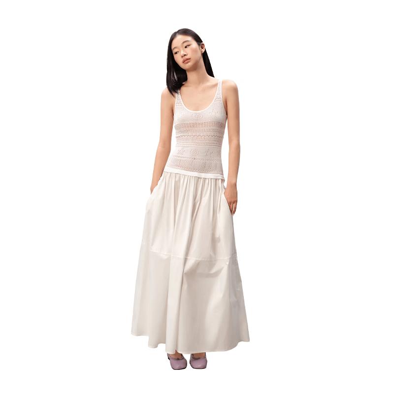 

Green Belt Women s Lace Spliced Knitted Long Dress M
