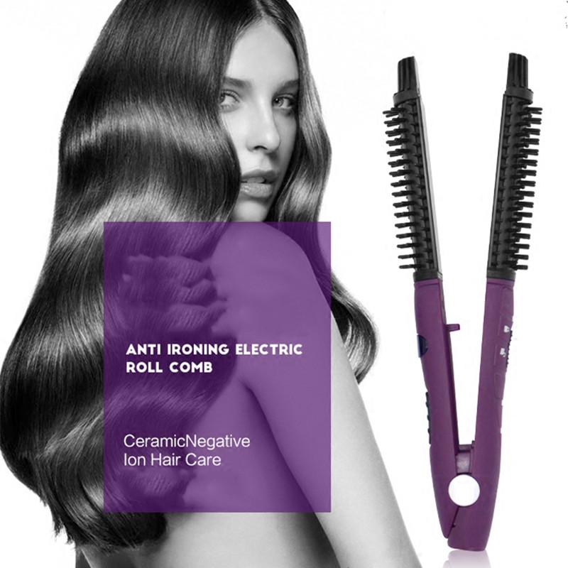 Electric Flat Iron With Comb Hair Iron Comb Ceramic Hair Straightener And Curler 2 In 1