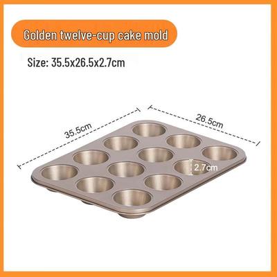 ZISIZ Golden 12-Cup Muffin & Cake Baking Mold Set