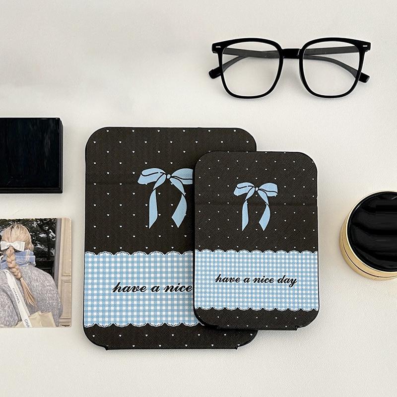 Desktop Makeup Mirror Floral Pu Leather Simple Portable Handheld Makeup Mirror Foldable Student Compact Cute Pocket Mirror