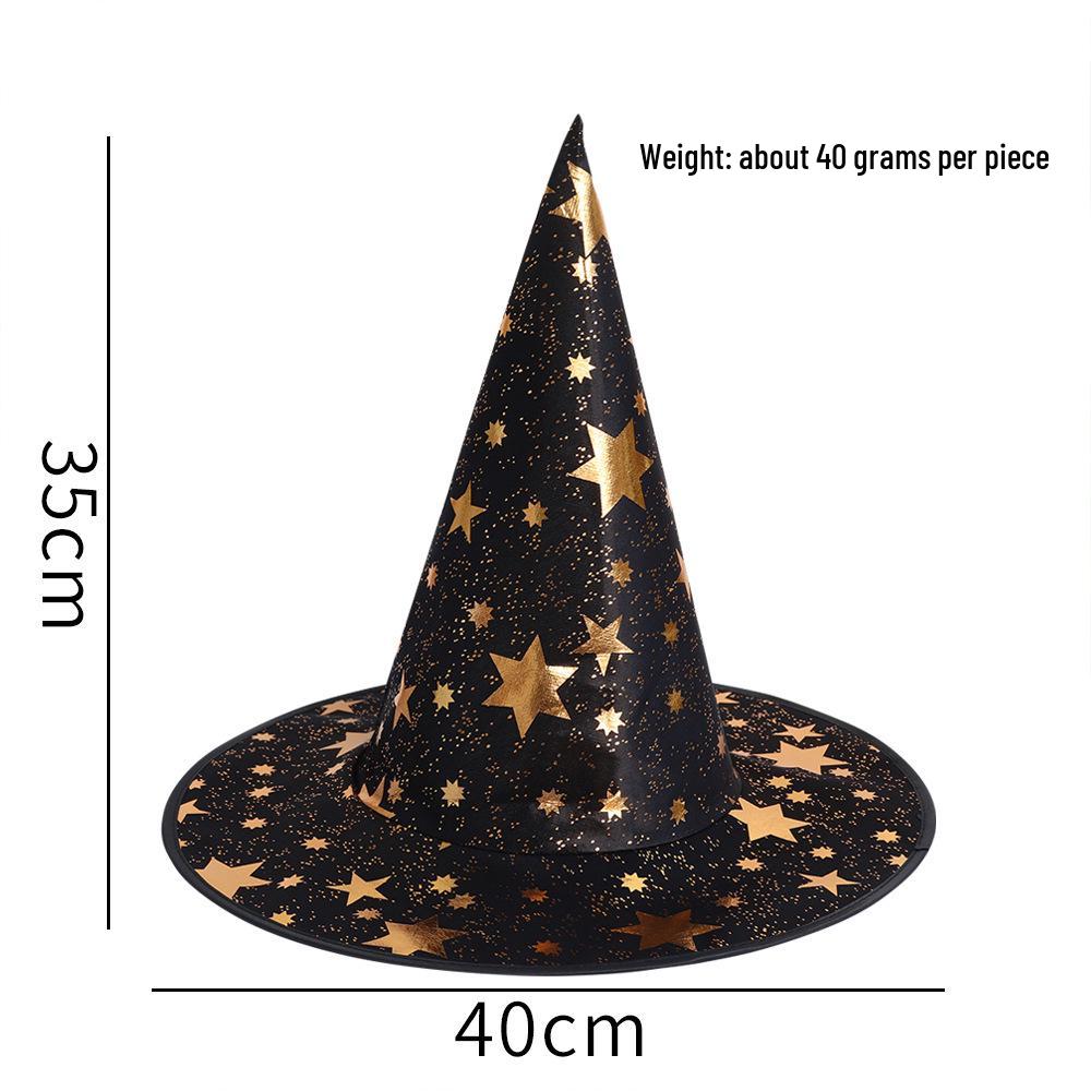 Wizard Costume Halloween Hat with Five-Pointed Stars for Kids and Adults