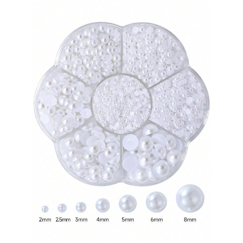 2000Pcs/Box Faux Pearl Nail Art Decoration Half Round Beads Nail Diy Jewelry Different Sizes Nail Charms Nail Art Supplies