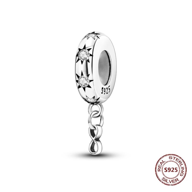 925 Silver Star Moon Bracelet Ocean Safety Chain with Colored Zircon Beads DIY Fine Jewelry for Women