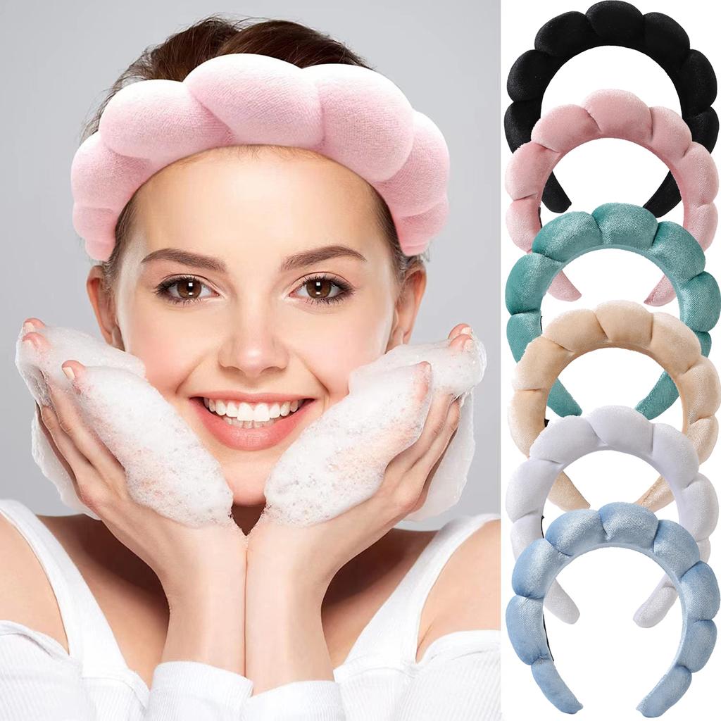 Gąbkowe opaski na głowę dla kobiet dziewcząt puszysta opaska do włosów do makijażu bąbelkowa frotte Co Spa retro opaska do włosów damskie akcesoria do włosów nakrycie głowy