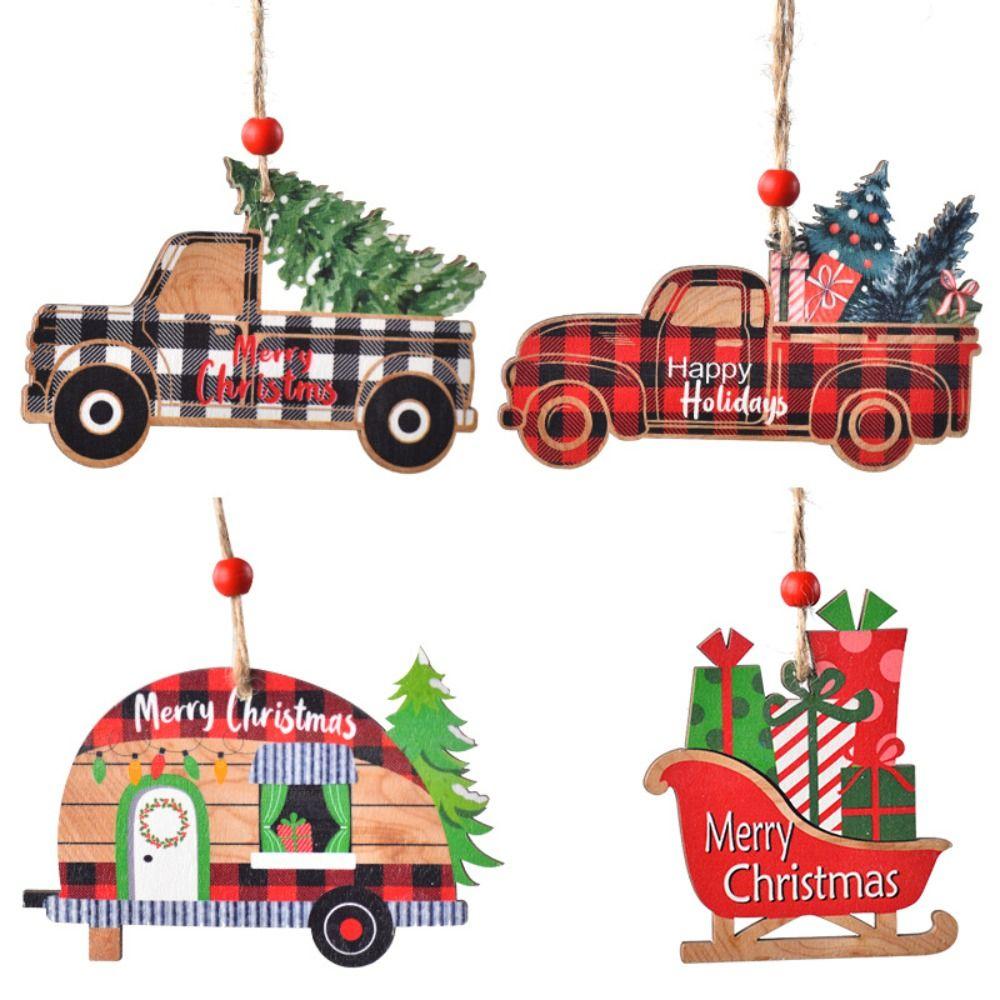 Sled/Plaid Car Christmas Wooden Car Pendant Hanging Christmas Decoration  Friends