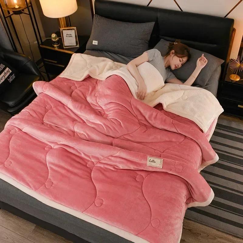 2025 NEW Winter Keep Warm Wool Throw Blanket for Sofa Winter Blanket King Size Home Warm Plaid Comforter Bedspread Bedding Sheet