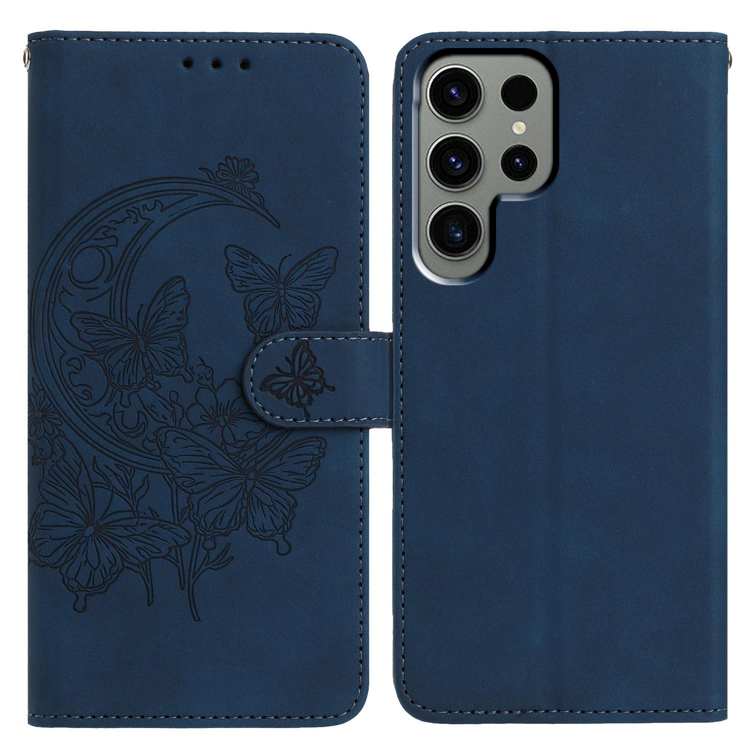 

For Samsung Galaxy S24 Ultra Case Butterfly Flower Imprinted PU Leather Wallet Stand Phone Cover H