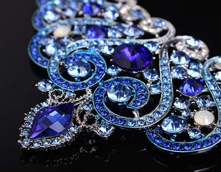 Elegant Full Diamond Clavicle Necklace & Earring Set for Evening Dress & Bridal Wear