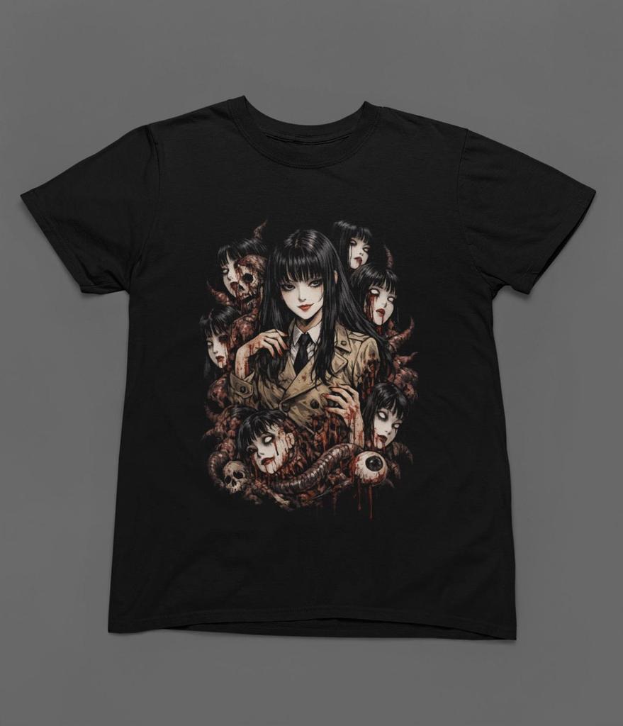 Unisex Horror Manga Creepy Girl T-Shirt, Dark Anime Gothic T-Shirt, Manga Gothic T-Shirt Inactive