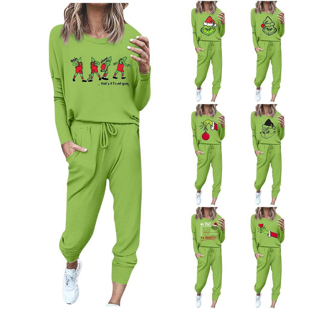 Sets voor vrouwen 2-delige ronde hals lange mouwen shirts trekkoord joggingbroeken zakken sets