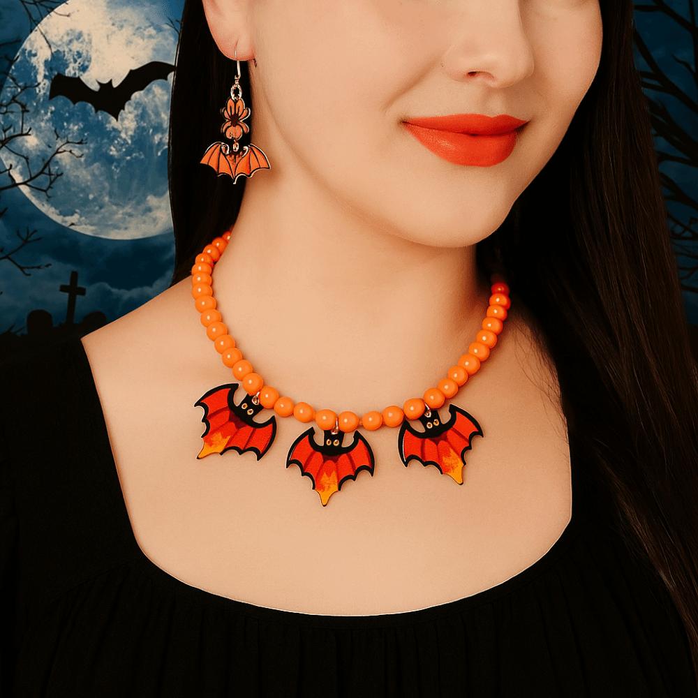 Beaded Halloween Jewelry Sets Acrylic Choker Necklace Earring Set  Beach Vacation Accessories