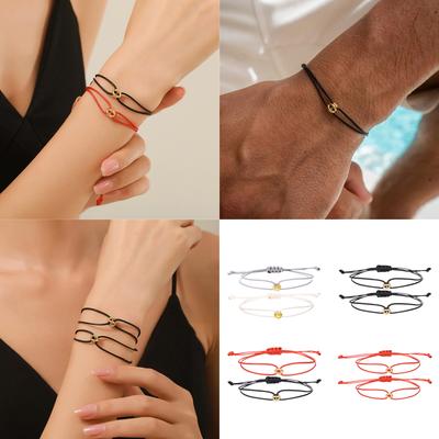 2pcs Lucky Charm Bead Bracelets Set for Couples Adjustable Size Woven Handchain Braided Rope Wristchain Assessories