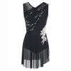 Womens Lyrical Dance Dress Sleeveless Ruched Mesh Overlay Shiny Rhinestones Side Slit Ice Skating Costume