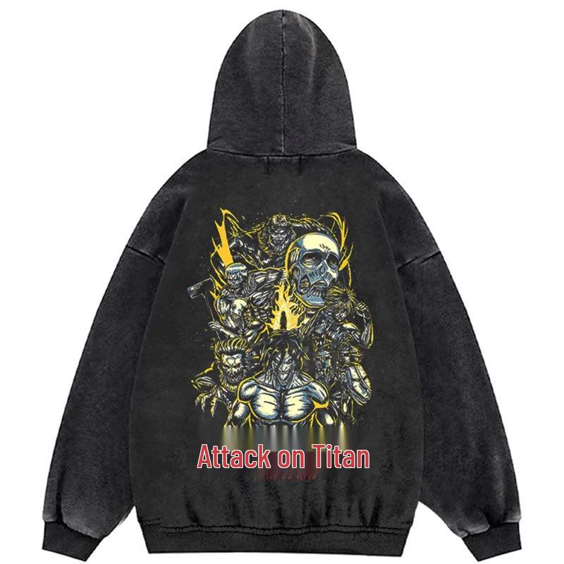 Oversized Vintage Wash Hoodie - Japanese Minimalist Cartoon Anime Style