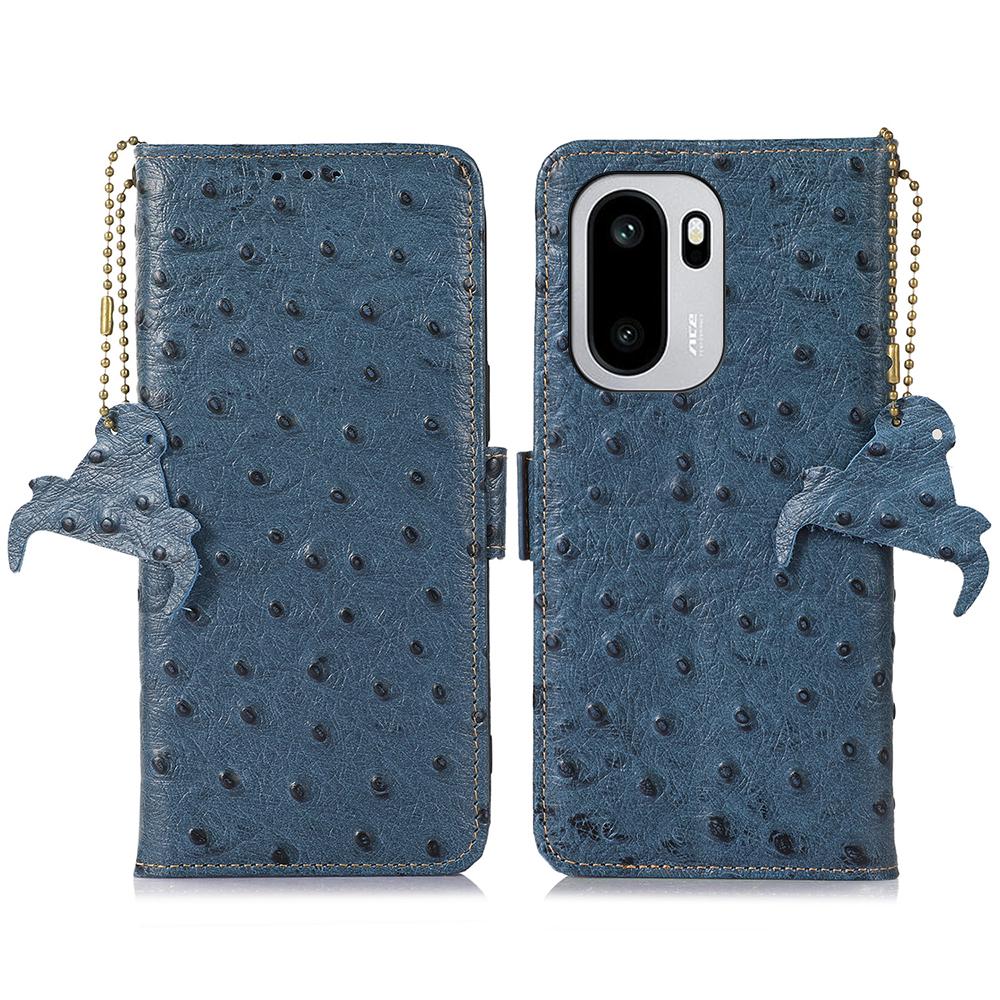 

For OnePlus 15R 5G/Ace 6T 5G/Ace 6 5G Case RFID Blocking Genuine Cow Leather Phone Case Ostrich Texture