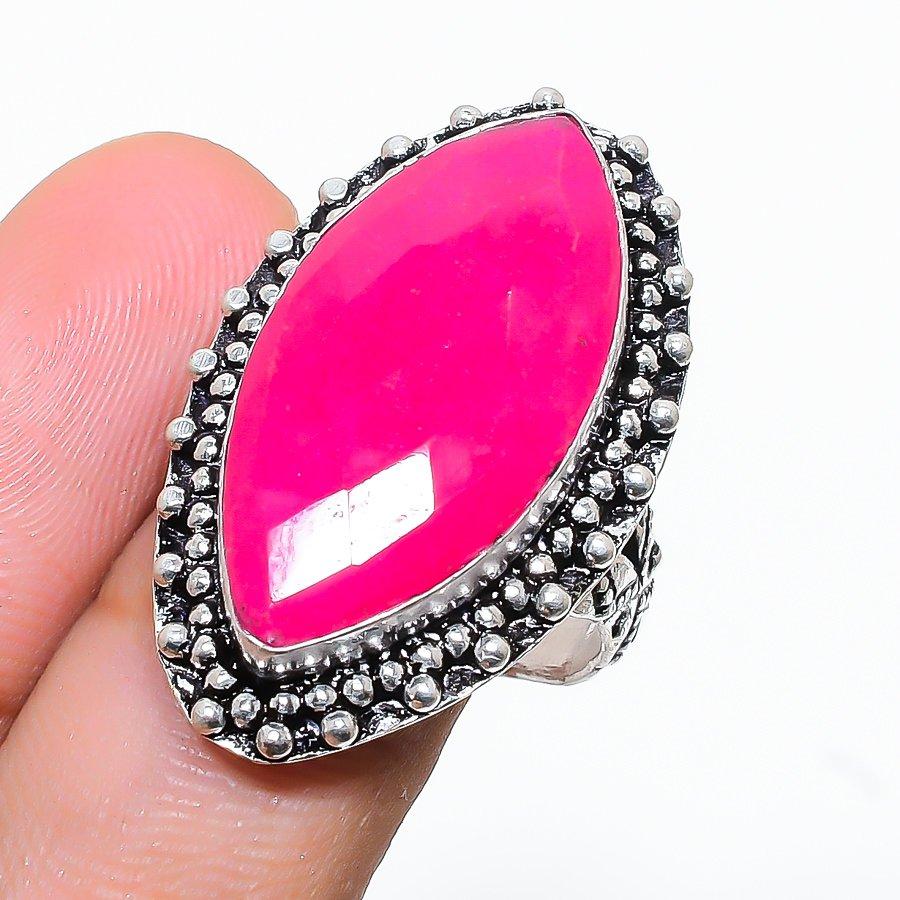 

Рубин(Смоделированный) Кольцо из серебра 925 пробы с драгоценными камнями ручной работы, размер 8,5 H0o39