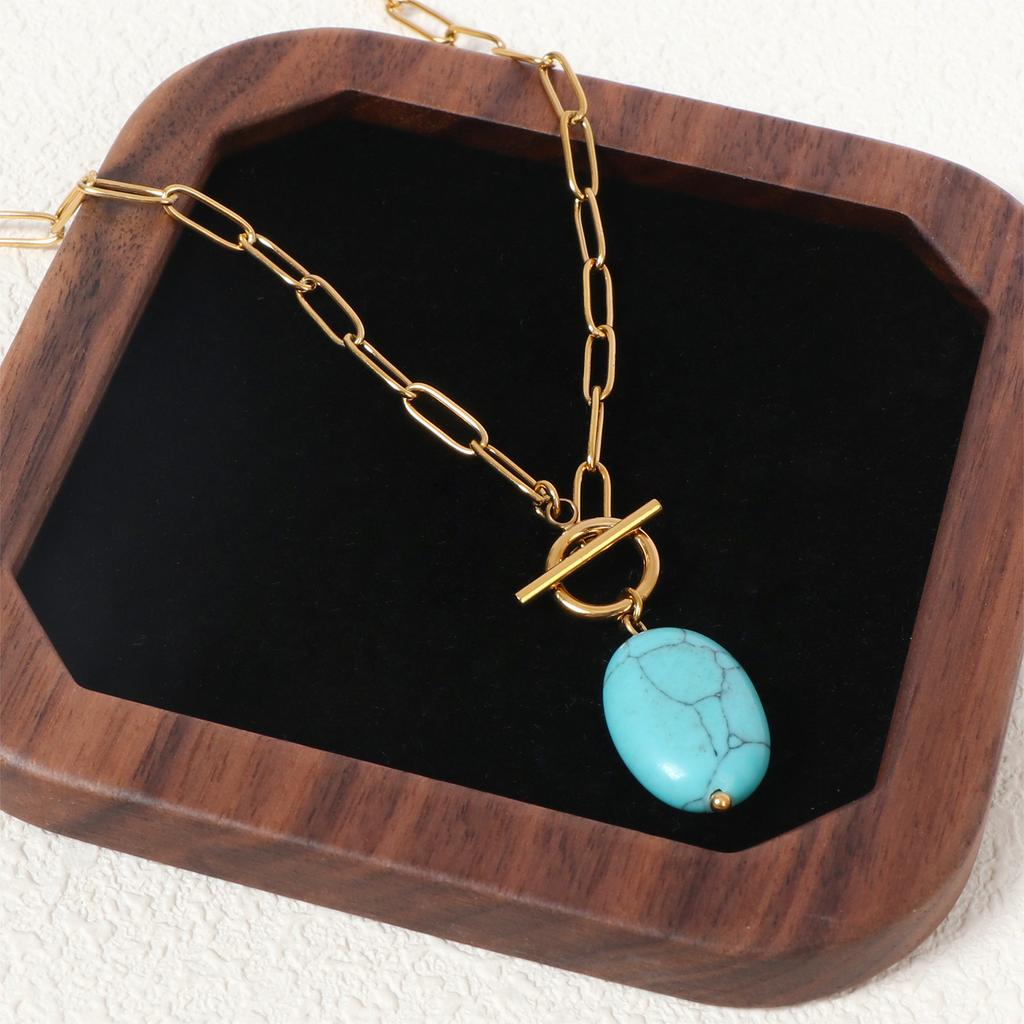 Ins Fashionable Versatile Necklace for Women Natural Stone Turquoise Paperclip Chain Necklace