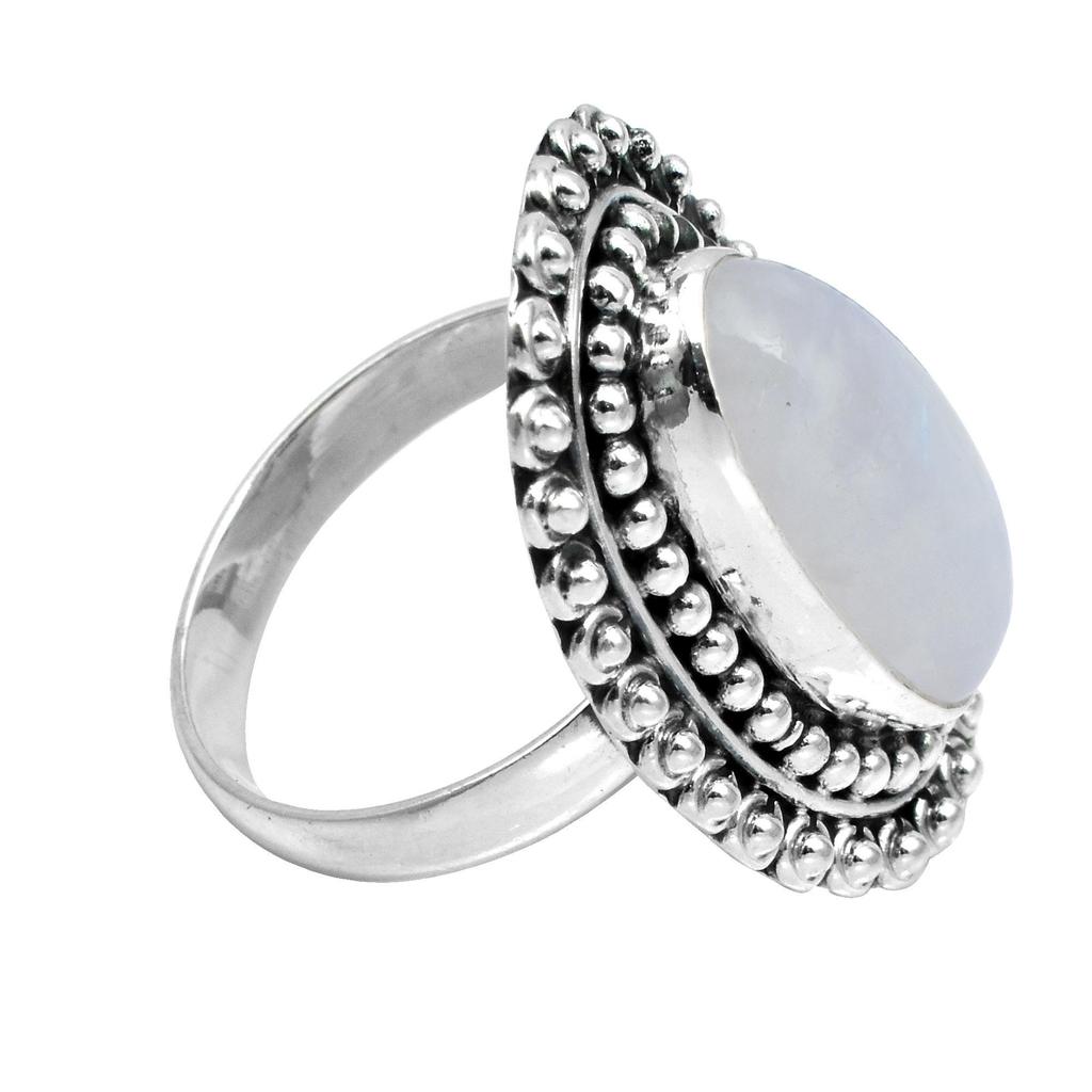 Natural Rainbow Moonstone 925 Sterling Silver Handmade Ring For Women & Girls
