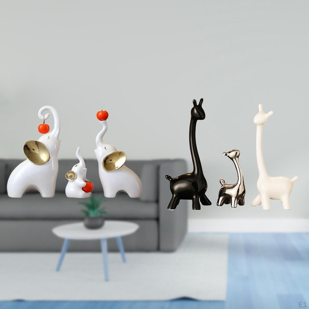 Elephant Giraffe Sculptures Animal Figurines Ceramic Statue Crafts Modern Creative Family Desktop