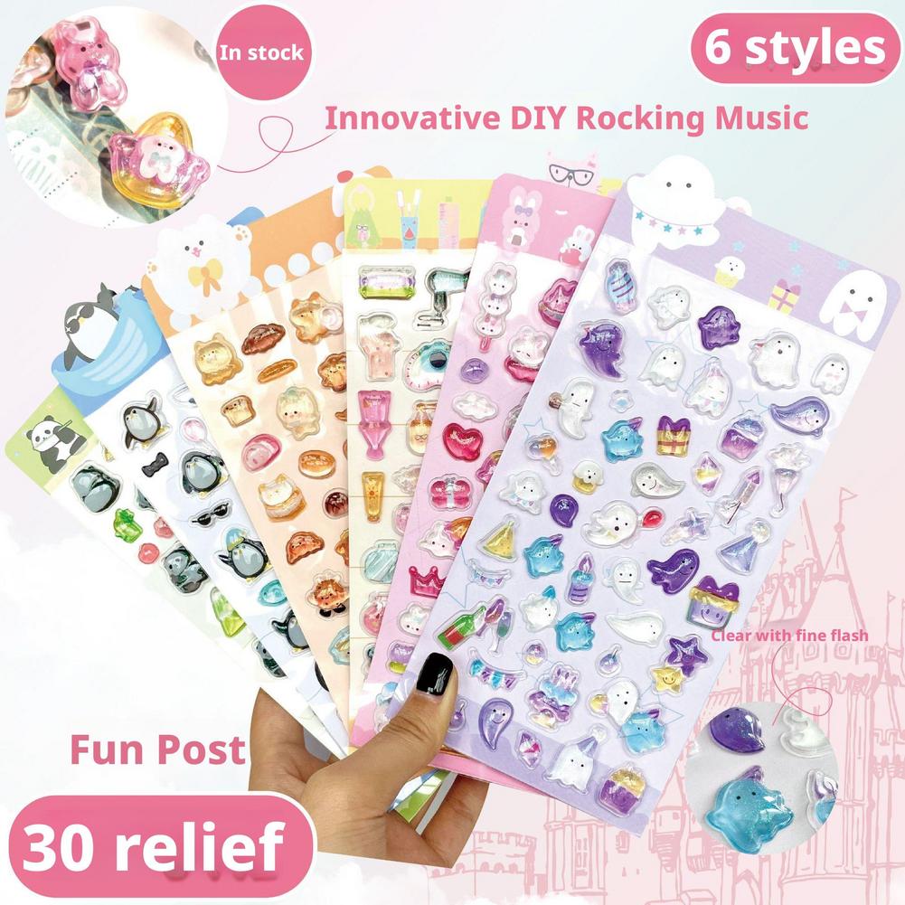 Kawaii Cartoon Jelly 3D Relief Sticker Cute 3D Puffy Stickers for Kids DIY Scrapbooking Journal Planner Stationery Decoration