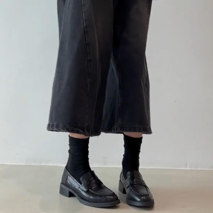 Retro Platform Loafers Women's Washed Leather One-pedal Thick Heel Single Shoes Commuting British Style Small Leather Shoes