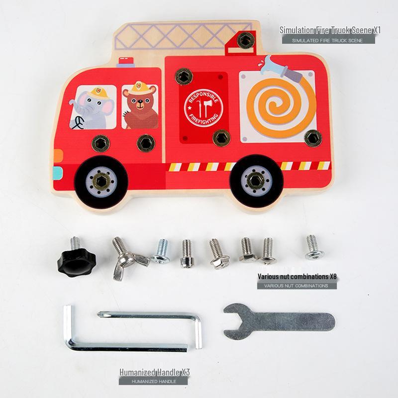 Wooden Fire Truck Screwdriver Set for Kids: Sensory Assembly Toy for 3-5 Years
