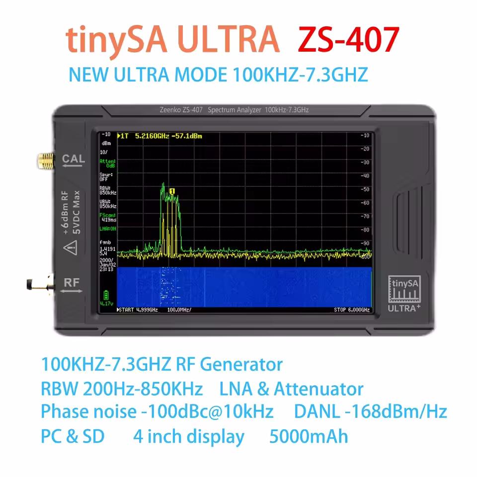 Latest TinySA Ultra Plus 5.4GHz ZS406 / 7.3GHz ZS407 3.95 Inch Touch Screen Handheld Spectrum Analyzer