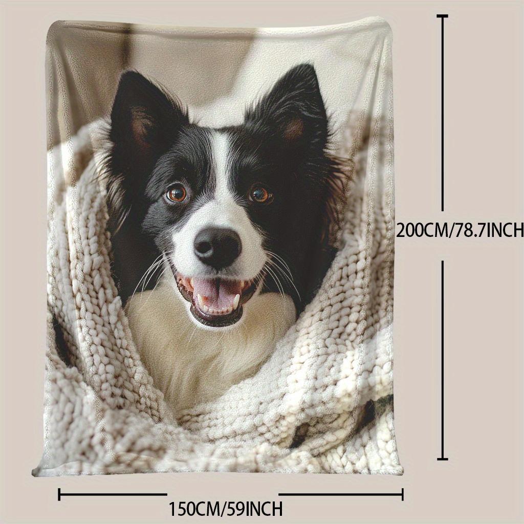 Border Collie Dog Print Throw Blanket - Cute Pet Animal Motif Soft Lightweight Accent for Sofa Bed Travel Office Gift
