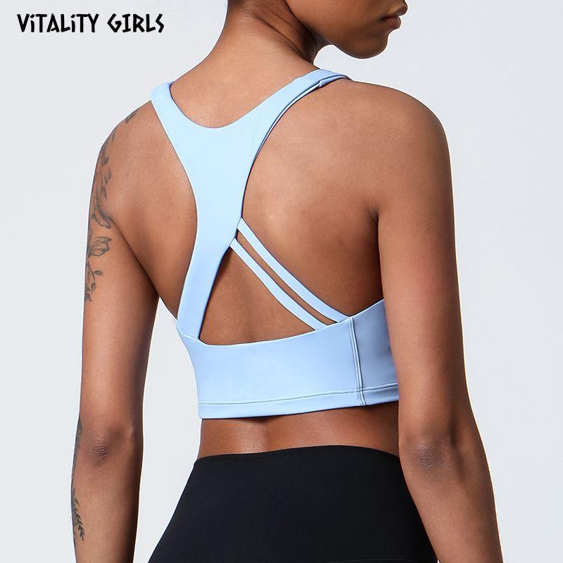 

Vitality Girls Yoga Sports Underwear High Strength Bubble Wrap Hollow-out Beauty Back Workout Clothes for Women Gathering Bra S Lake Blue