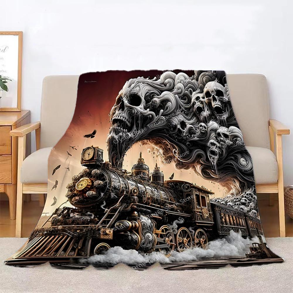 Skull Train Pattern Soft Flannel Blanket,Keep Warm Throw Blanket Comfortable Blanket for Picnic Beds Sofa Home Bedroom Kids Gift