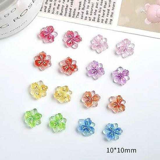 Transparent Five-Petal Flower Nail Art Decorations - Peach Blossom Design