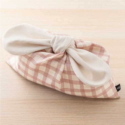 &NE Bento Bag with Ribbon, Linen-Like Check, Pink, 28cm W x 18cm H, Ribbon Length 23cm, Made in Japan, 100% Cotton, No Gusset, Quick Drying, Simple, C