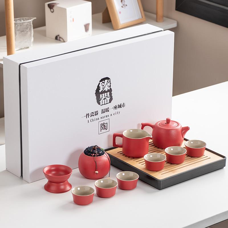 Black Pottery Kung Fu Tea Set Cover Bowl Teapot Tea Cup Tea Set Accessories Complete Tea Tray Business Gifts High-end Gift Box