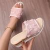 Fashion Pink Flower Decor Wedge Slippers for Women 2025 Summer Lightweight Non Slip Beach Shoes Woman Plus Size Fashion Platform Sandals